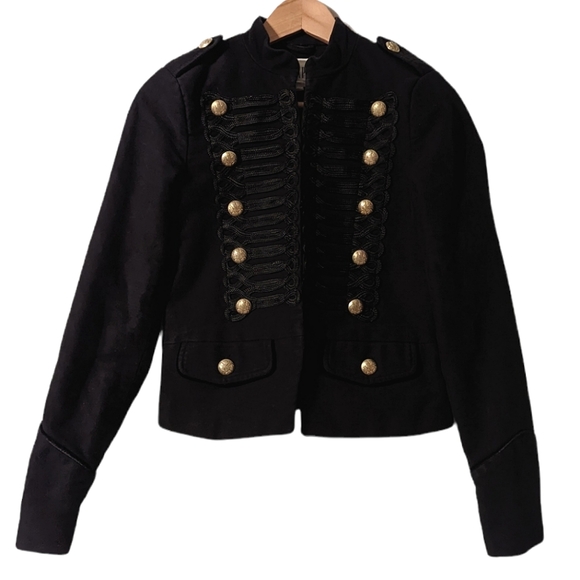 Gap Bloggers Fave Black Gold Military Cropped Band Tuxedo Blazer Jacket - Picture 2 of 11